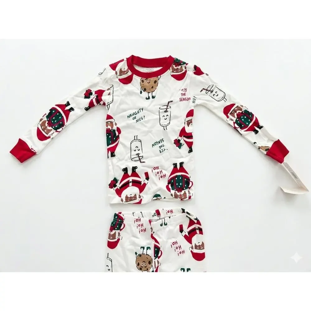 NEW! 12 Carter's Kids Christmas Santa Milk & Cookies Cotton 2PC Pajamas White